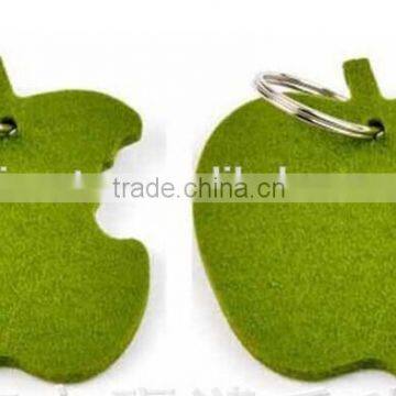 Bitten green apple image felt keychain