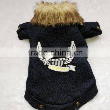 pet jacket,leopard denim printing dog coat.