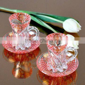 decal glass coffee cup and saucer set