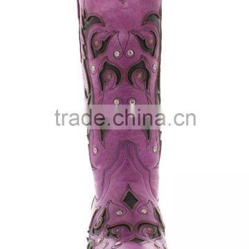 Women's New Purple Black Overlay Western Cowgirl Boots Rhinestones Studded Shaft photo-5