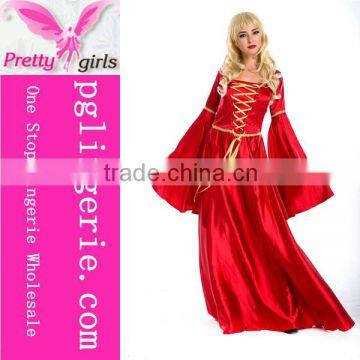 Red Lace Up Dress Evening Gown With Long Sleeve for ladies