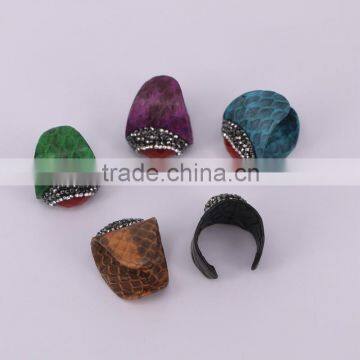 Charm Red Gem Natural Stone Ring, Snakeskin Rings, Oval Shape Pave Setting Crystal Jewelry Finger Druzy Gem Ring