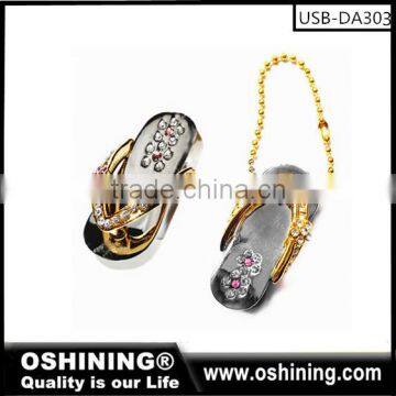 2016 New trending crystal shoe shape usb flash disk wholesale alibaba(USB-DA303)