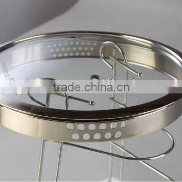 L type high base tempered glass lid with wide rim