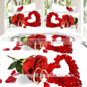 3D reactive print duvet set Red heat flower Bedding set in Double size