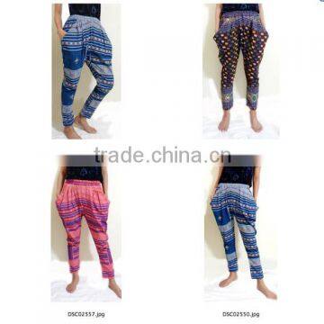 HIPPIE BOHO casual thai cotton harem graphic art aztec print hipster trousers pants