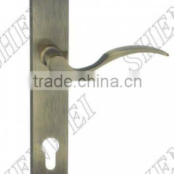 37-15 AB brass door handle on plate