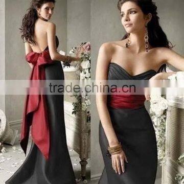 Black Satin With Bow Back Floor Length Custom Made Design Evening Party Wear Robe De Soiree ED290 back low-cut evening dress