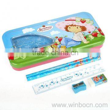 Kids school pencil case set with15cm rule, sharpener, eraser and two pencils