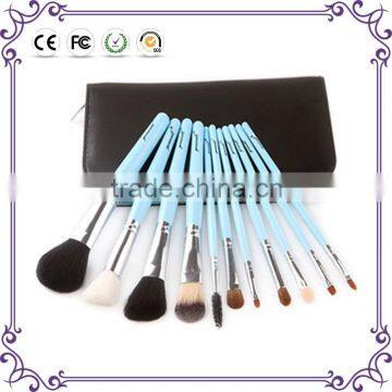 11 pieces per set purple/blue human hair makeup brush for professional makeup artist