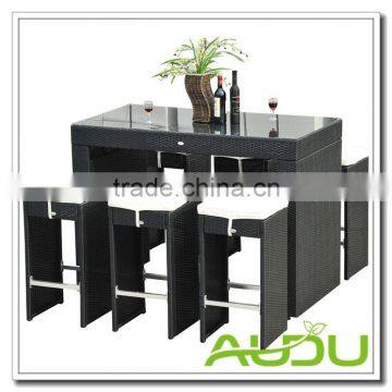 High Back Bar Stool Set Outdoor Rattan Bar Stool Set in Black photo-2