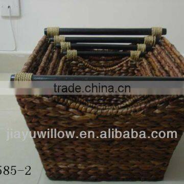 Natural Water Hyacinth Storage Baskets With Wood Handle photo-2