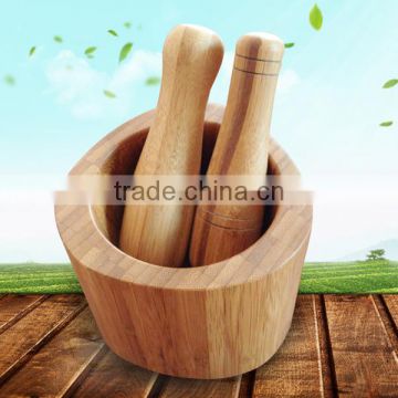 Natural Bamboo Wooden Food Processing Grinding Tank Hammer, Bamboo Wooden Garlic Bowl Easy To Use