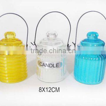 Metal Line Handle Frosted Glass Candle Jar With Lid photo-2