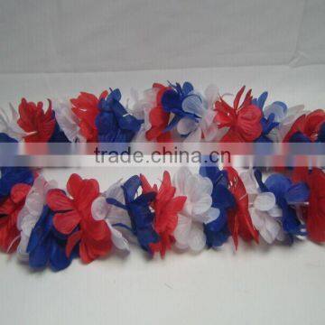 hot sale cheap customized sports fans polyester necklace/wreath, flower lei, Hawaii flower chain