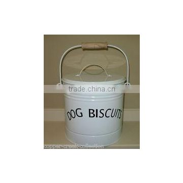 Unique Design Round Wooden Handle Enamel Pet Food Container/Metal Storage Canister/Cat/Dog Food Holder Cabinet_Golden Supplier