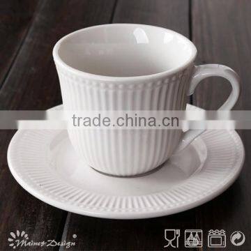 eco white embossed cup&saucer set porcelain