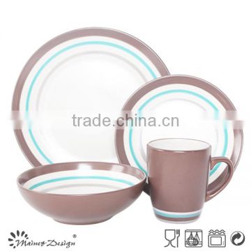 16pcs for 4person solid color with circle grace designs ceramic dinnerware set