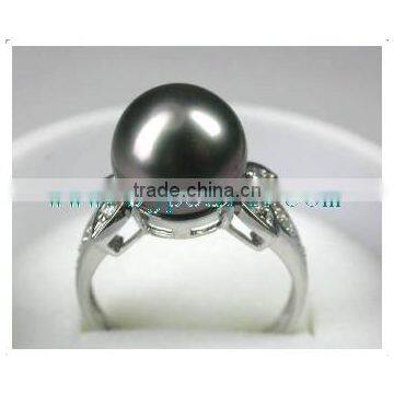 925 Silver Black Seawater Pearl Finger Ring photo-2