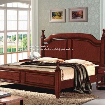 Imported Malaysian Rubberwood Bedroom Furniture set Walnut painting bed with Pine bedboard