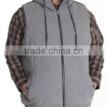 Draw-strings for hood adjustment hoodie vest Quilted fleece construction Sleeveless vest hand pockets with Zipper