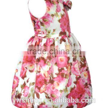 2016 Summer New Big Flower Printing Sleeveless Dress Bowknot Vest Girls Skirt photo-3