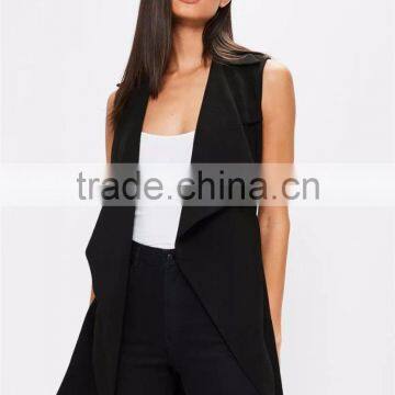 MGOO 100 Cotton Custom Made Tie Waist Sleeveless Blazers Cardigan Slim Fitting Jackets Waterfall Blazers photo-2