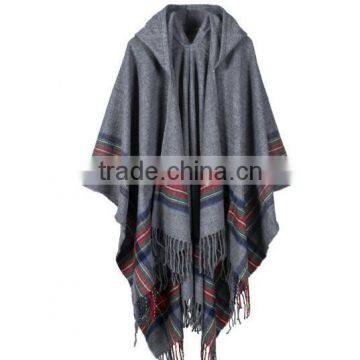 high quality tartan plaid cashmere ladies hooded shawl