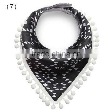S17222A High Quality Cute Cotton Bandana Baby Bibs With Mini Pom-Pom photo-5