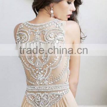 2015 Scoop A Line Full Length Prom Dress Beaded Tulle Bodice With Chiffon Skirt photo-3