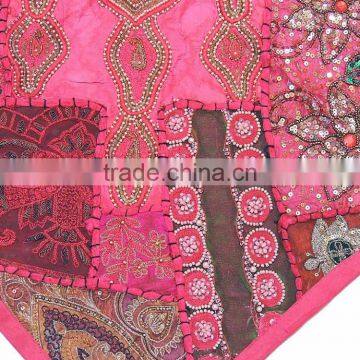 Decorative Floor Pillow - Hot Pink Indian Beaded Large Sari Cushion Cover photo-5