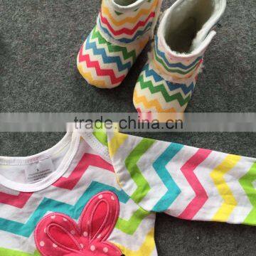 2016 Rainbow Chevron Easter Dress Bunny Dress Baby Girls Clothes Fashion Kids Clothes With Matching Necklace and Shoes Set photo-5