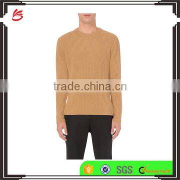 Crew Neck Yellow Color Knitted Jumper Korean Men Sweater with Biker-Inspired Zipper On Cuffs