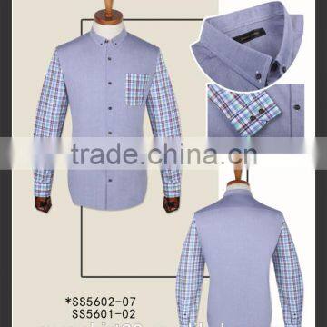 new fancy design solid body with checked sleeve shirt for men