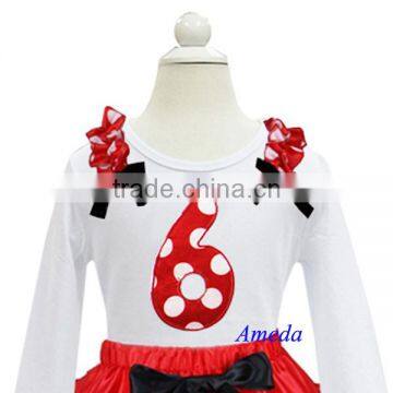 Girls Red White Polka Dots 6th Birthday White Long Sleeves Tee 1-7Y