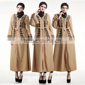 brown lace muslim dress/hsz belt muslim Arabian lace abaya kaftandress/ islamic muslim women dress