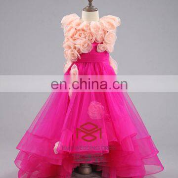 Full Handmade Red Rose Flowers Girl Dress Factory Direct Selling Baby Girls Princess Dress Elegant Lace Flower Girls Dress