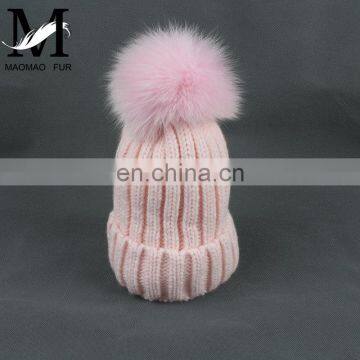 Cute Children Present Fox Fur Pompom Knitted Beanie Earmuff Funny Baby Beanie