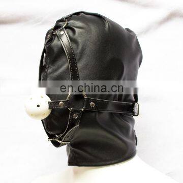 Sex Bondage Hood, Full Head PU Leather Mask With Ball Gag Sexy Adult Novelty Product photo-3