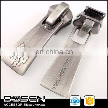 metal zipper pullers with antique silver color and brush effect