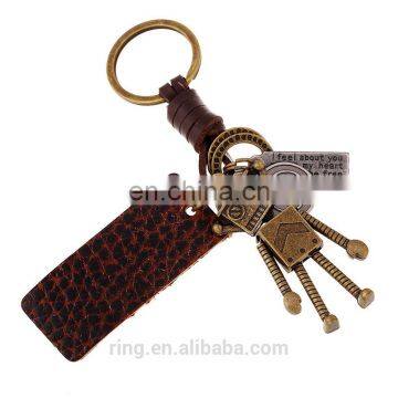 Most popular custom leopard leather bronze metal robot keychain