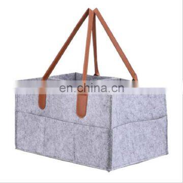 large size felt diaper caddy for tote bag with PU leather handle