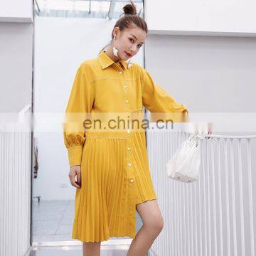 TWOTWINSTYLE Asymmetrical Lantern Long Sleeve Pleated Hem Dress Female photo-3