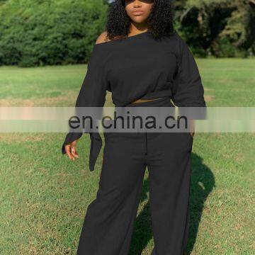 Wholesale Long Sleeves Tops And Loose Pants Work Clothing Two Piece Set For Women photo-7