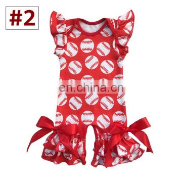 Baby Boutique cotton Rompers Toddler Girl Spring Summer Flutter Sleeve baseball football print Jumpsuit