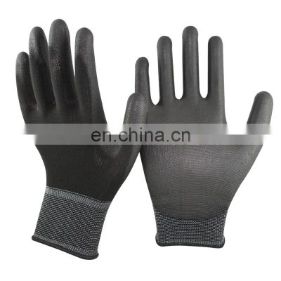 HY EN 388 13 gauge nylon black pu coated safety protective black pu coated work pu gloves