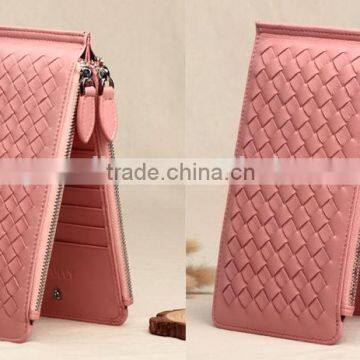 Ladies Woven Sheep Skin Leather Wallet With Zipper Genuine Leather Long Wallet for Women photo-3