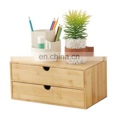 Bamboo File Holder 2 Drawer For Stationery Storage Drawer Office Supplies Organizer Table Top Storage Bins