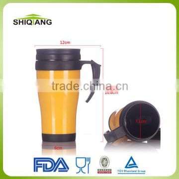 Hot sale bpa free 400ml double wall plastic office mug with handle and lid