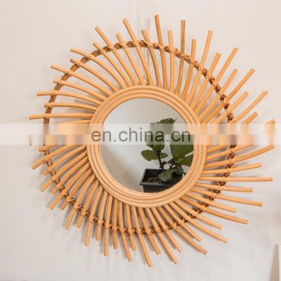 Handmade Spiral Sun Flower Boho Round Rattan Mirror Home Decoration Decor Bedroom Cheap WHolesale made in Vietnam